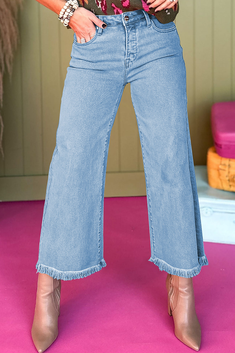 Myosotis Acid Washed High Rise Cropped Wide Leg Jeans Love Salve